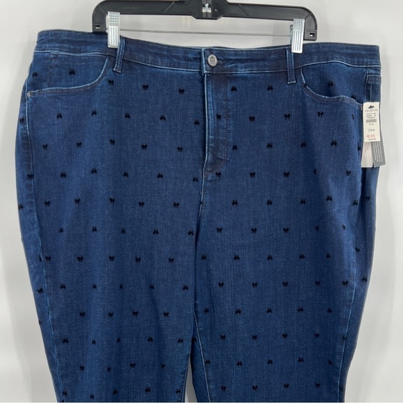 Talbots high waist skinny leg ankle pants blue jeans jegging flocked bows 24W - Picture 3 of 11